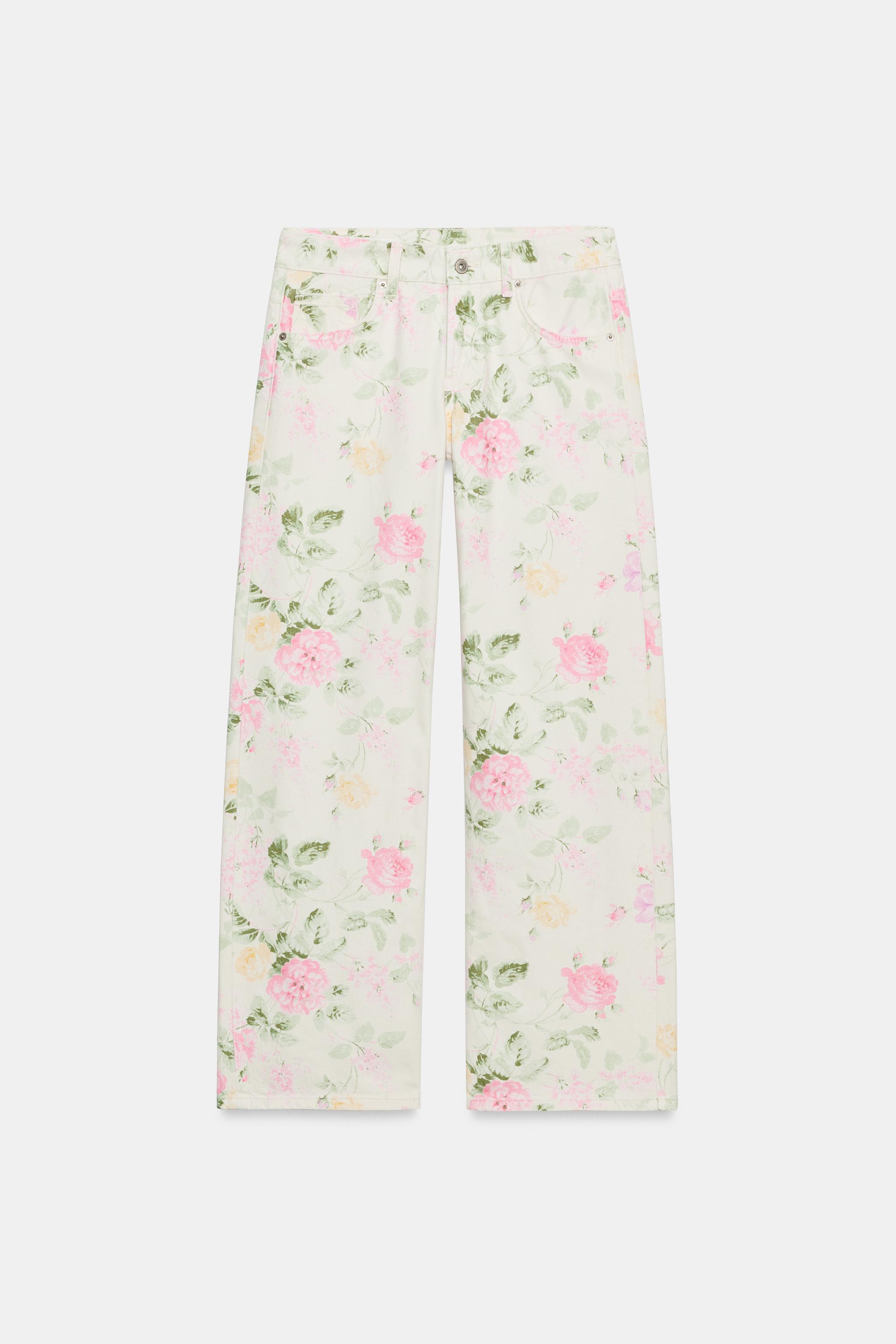TRF LOW RISE LOOSE FIT FLORAL JEANS